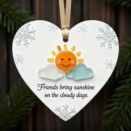 Heart-Shaped Sea Glass Friendship Ornament Handmade Sea Glass Art Christmas Animal Ornament Friendship Keepsake for Best Friends