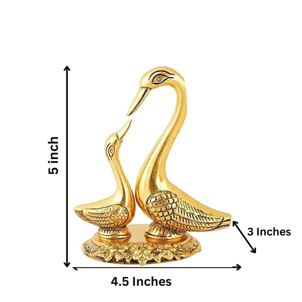 Kissing Swan Decorative Showpiece Metal Statue Gold 5x4.5x3 in