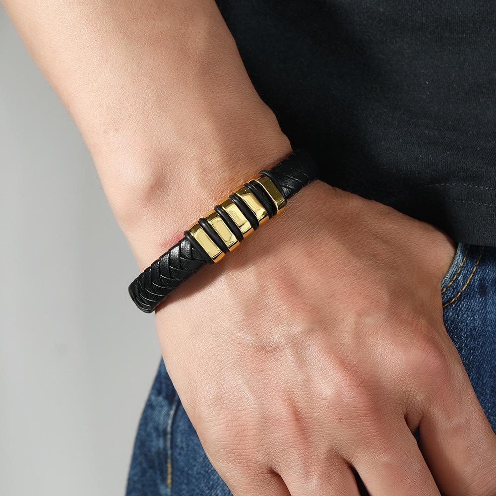 Popular Europe America Trendy Simple Woven Bracelet Alloy Magnetic Clasp Men's Fashion Wristband Jewelry Clothing Accessory