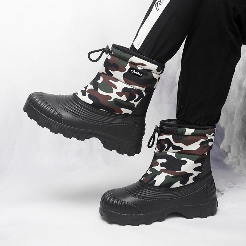Men's Winter Warm Snow Boots Rubber Hiking Boots Outdoor Mid Calf Camouflage Duck Boots Waterproof  Plus Size