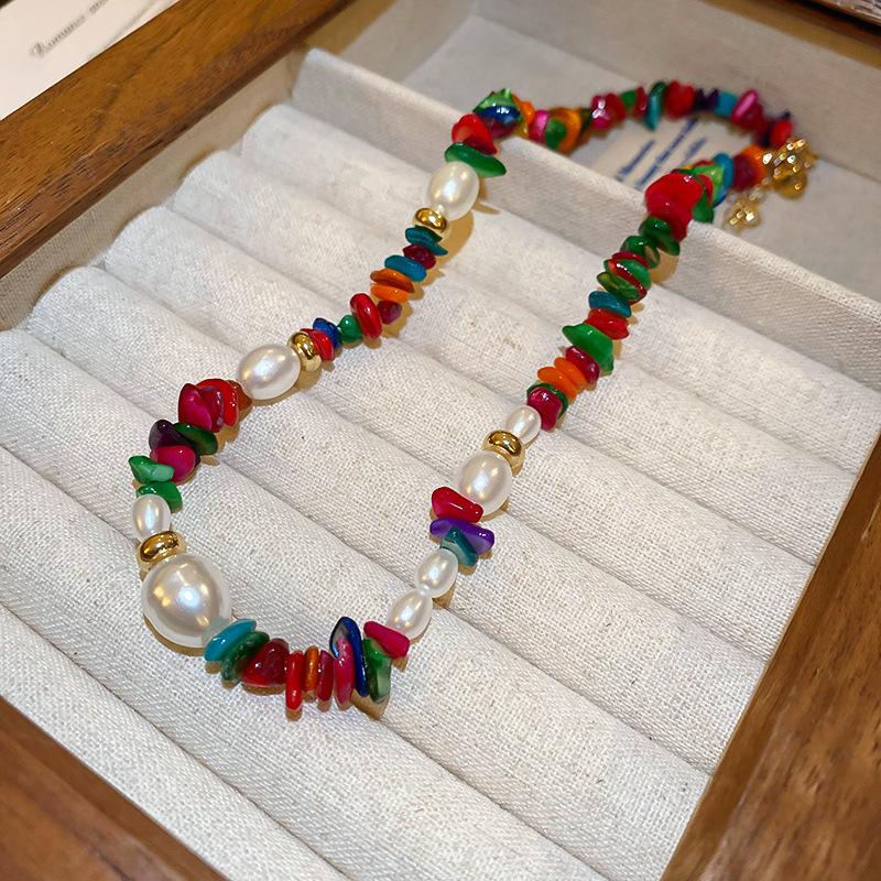 Stone Pearl Butterfly Necklace Fashion Retro Premium Clavicle Chain Personality Ethnic Style Jewelry