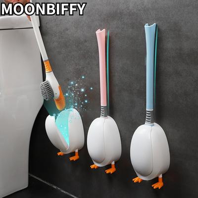Ente Silikon-Toilettenbürste, WC-Halter, kreatives WC-Bürsten-Set für Badezimmer, Wandmontage, WC-Reinigung, Badezimmer-Zubehör