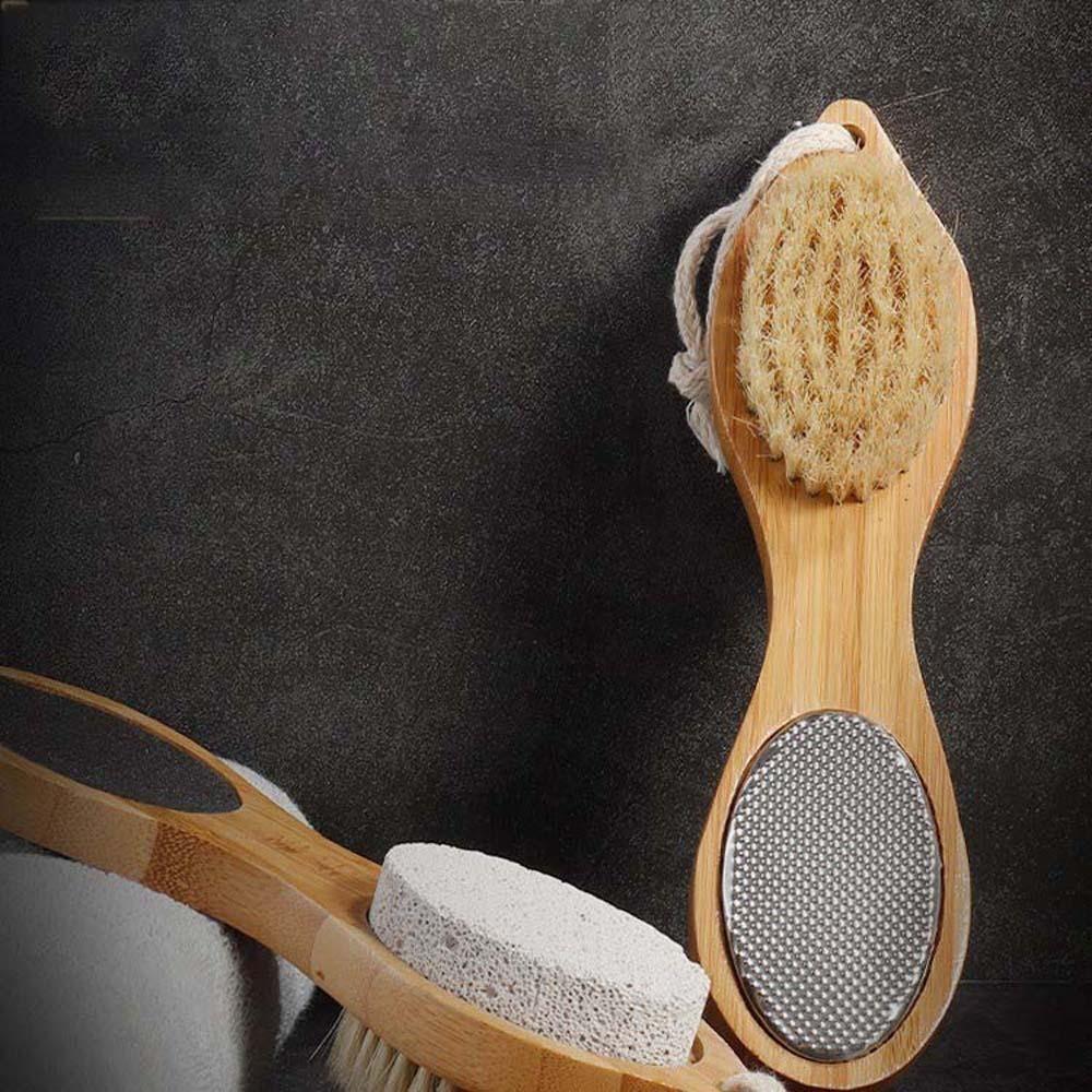 Handheld Wooden Handle Foot File Four in One Design with Hanging Hole Feet Callus Remover Wet and Dry Uses Comfortable Grip