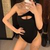 Sexy Black Ribbed One Shoulder Monokini Women Swimwear One Piece Swimsuit Female Bather Bathing Suit Swim Lady