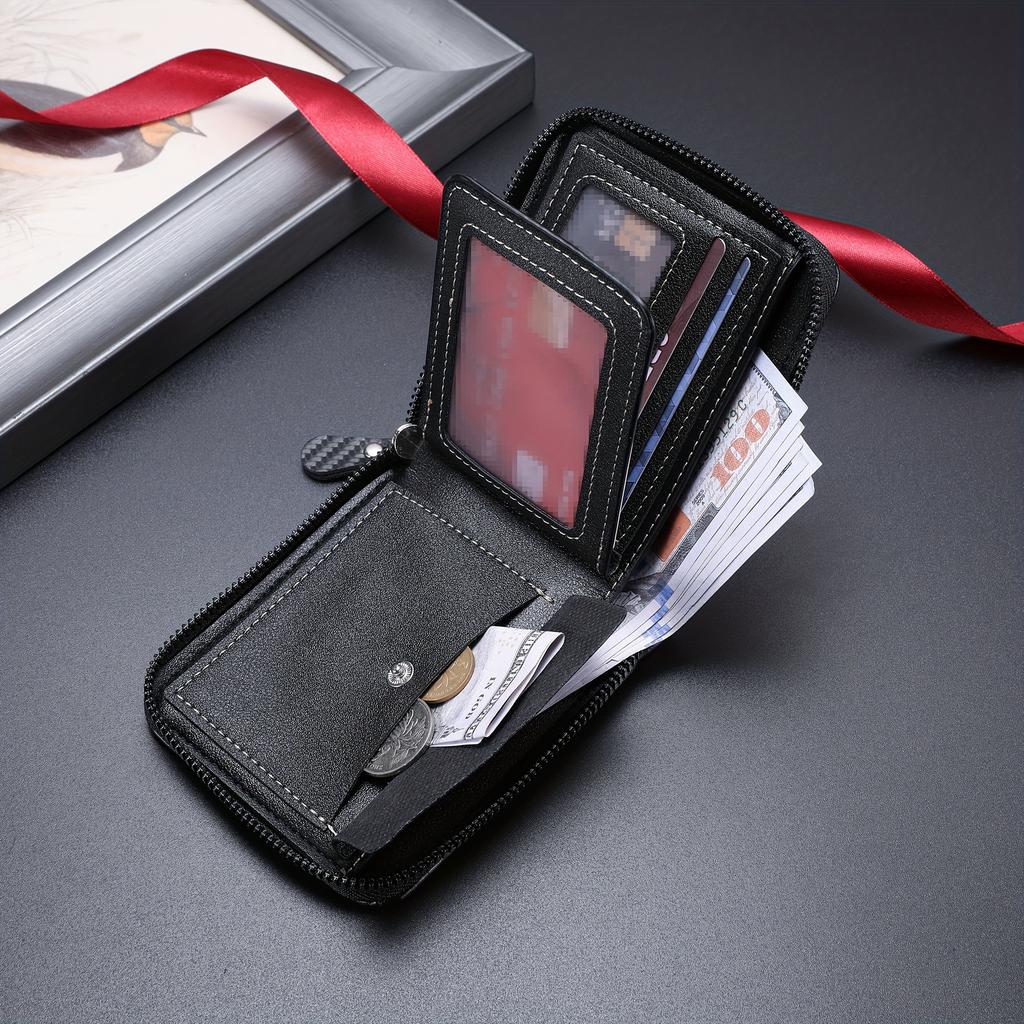 Men's Wallet, Fashionable Multifunctional Zippered Contrast-color Cardholder, Versatile Multi-card Slot Card Case