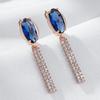 Luxury Oval Blue Natural Zircon Long Earring For Women Fashion  Rose Gold Wedding High Quality Party Fine Jewelry