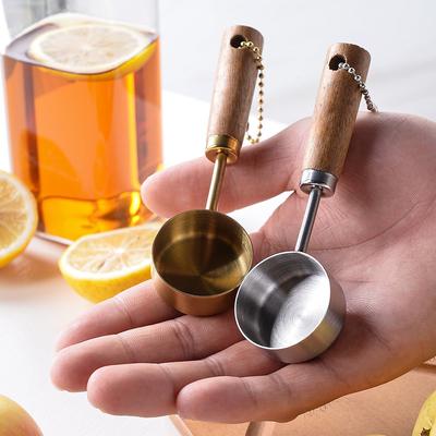 14ml Stainless Steel Measure Spoon Flat Bottom with Wood Handle Measuring Cup Rustproof Hangable Kitchen Measure Tools Baking