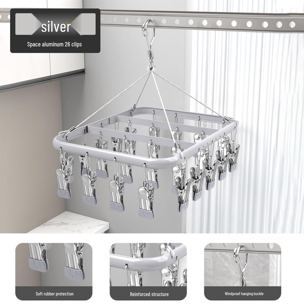 Aluminum Alloy Multi-Clip Drying Rack for Socks and Underwear