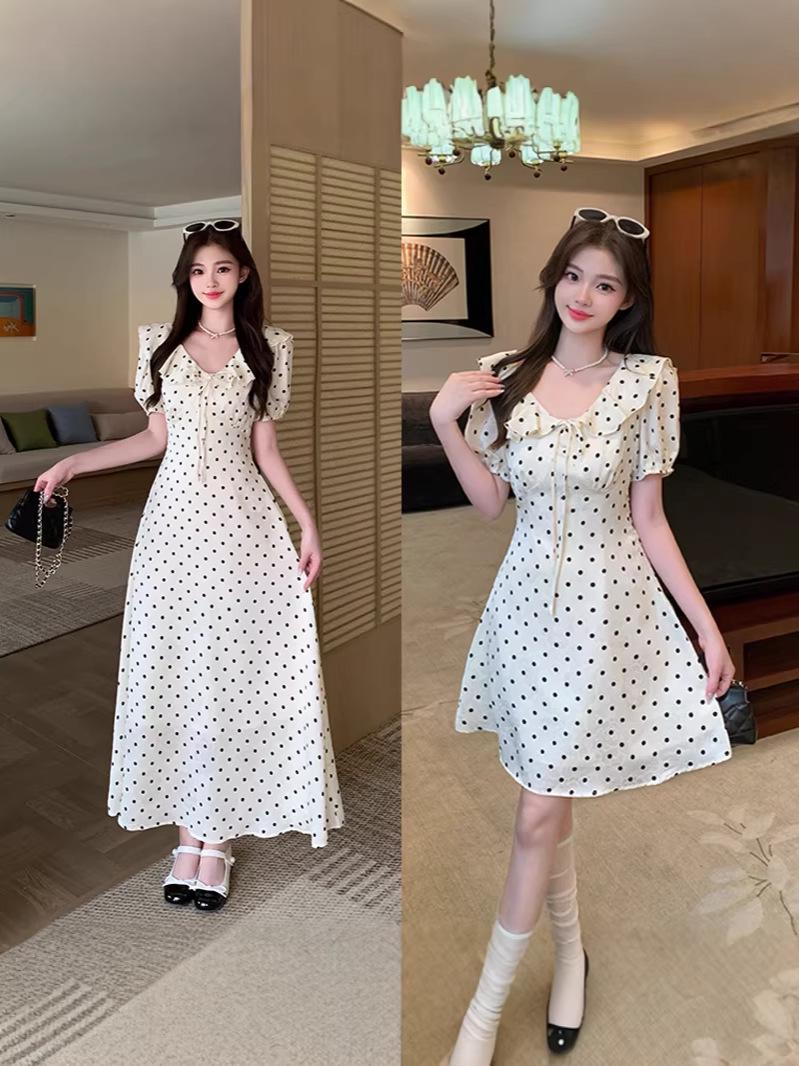 2026 Women s Plus Size Polka Dot Ruffle Dress with Cinched Waist L