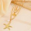 Bohemian Gold Color Starfish Shell Pendant Necklace For Women Beach Choker Pearl Chains Neck Summer Party Jewelry Gift