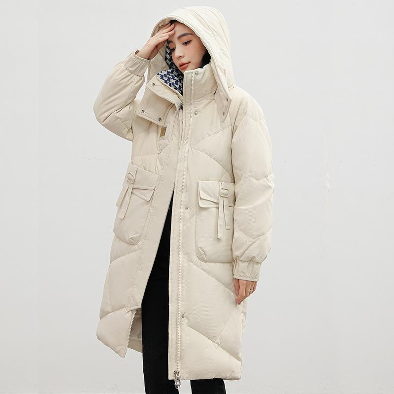 

Down cotton clothes women s medium and long autumn and winter new loose bread clothes thickened warm hooded fashion jacket M