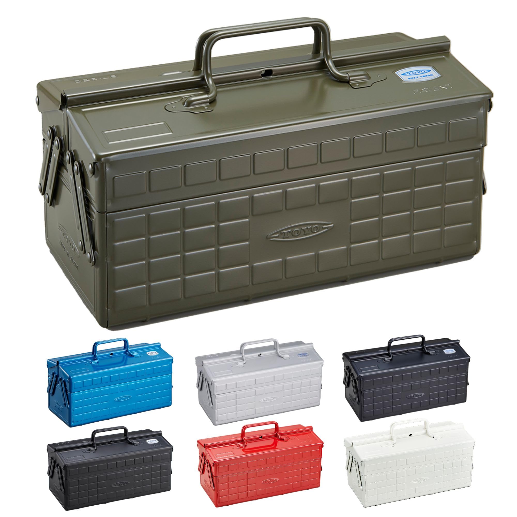 

TOYO steel tool box Moss green 35 x Depth 16 x Height 21 Made in Japan Tool box Storage box 2-tier ST-350 [Width approx. approx. approx. cm]
