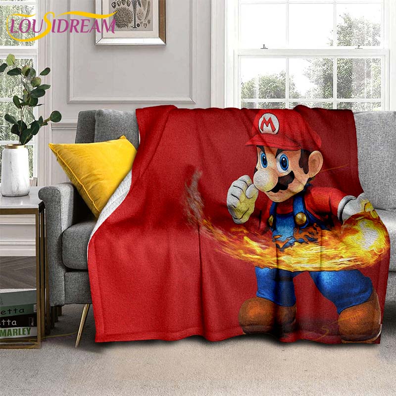 Mario Bros 3D-gedruckte Kunst-Fleece-Decke für Betten, Wandern, Picknick, dicke Steppdecke, modische Tagesdecke, Fleece-Überwurfdecke