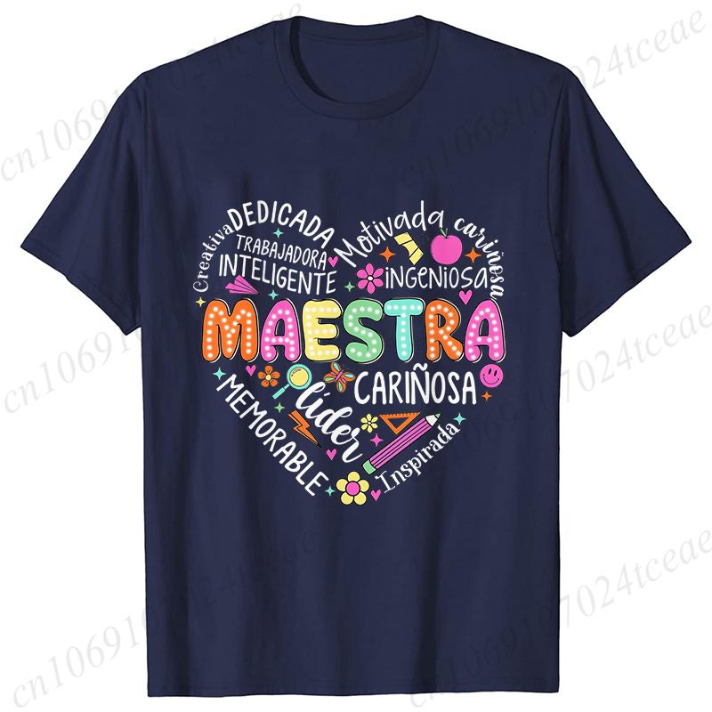 Spanish Maestra Women Girl T-shirt Casual Short Sleeve Round Neck Fashion Tee Shirt Teacher Comfy Tee Top Teacher Summer Clothes