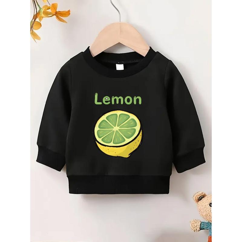 European sizes Cute Lemon Print Pattern 0-3 Years Old Kid Comfortable Spring Thin Round Neck Sweatshirt Suitable for Outdoor Wear