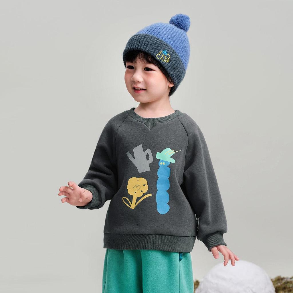 2025 Winter Kids' Fleece-Lined Cartoon Sweatshirt - Round Neck, Long Sleeve for Boys & Girls