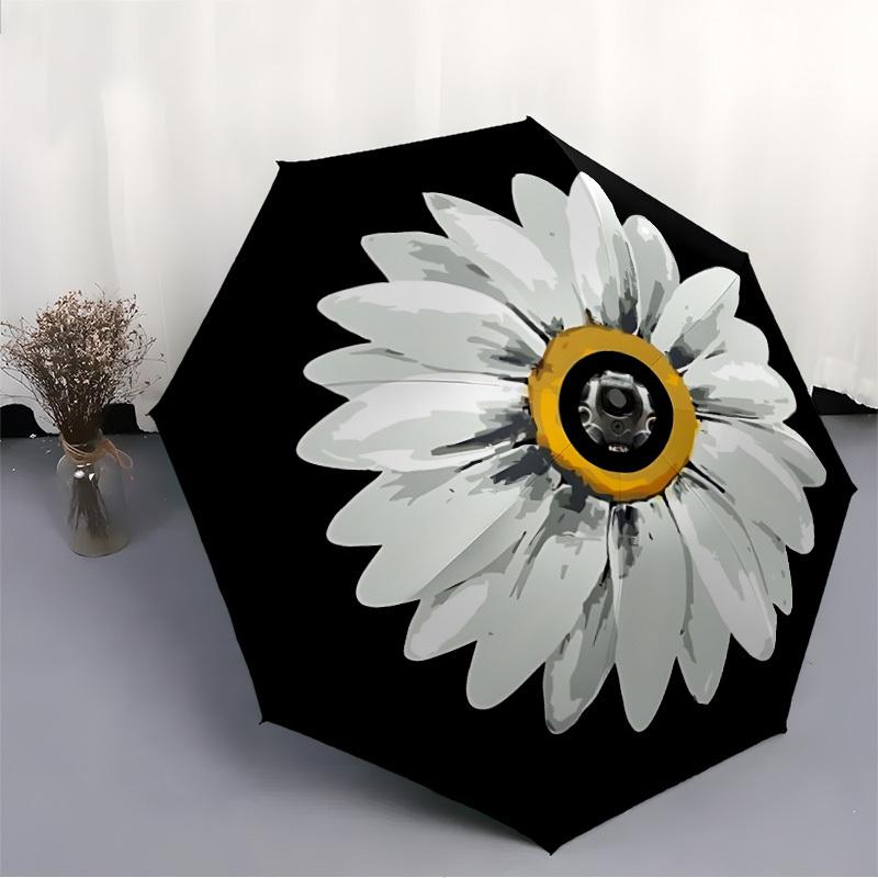 1pc Daisy Flower Print Automatic Folding Umbrella Durable Iron Frame,All Seasons Home Travel Outdoor Multifunctional Umbrella Yy251115113