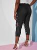 Rosegal Plus Size Capri Leggings med høy stige blomsterprint