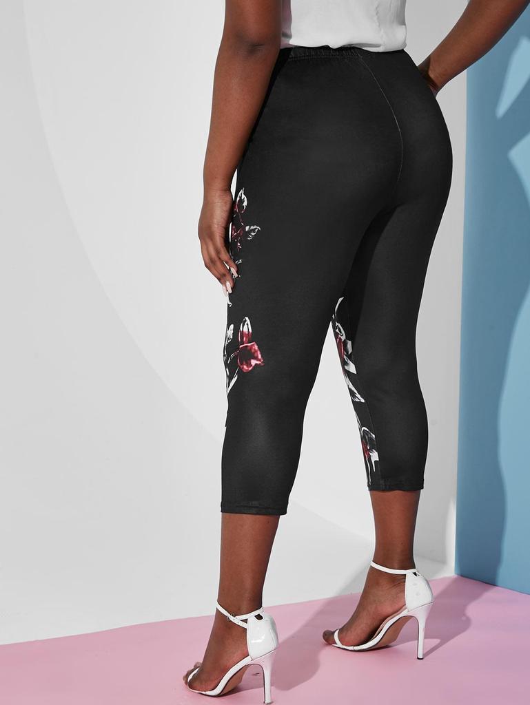 Rosegal Plus Size Capri Leggings med høy stige blomsterprint