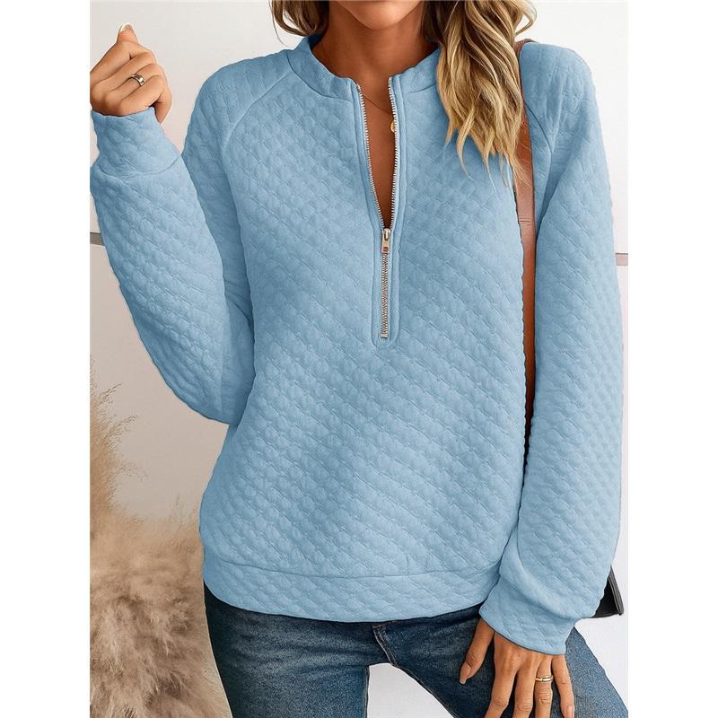 Women's Quilted Half Zip Long Sleeve Sweatshirt Casual Stand Collar Pullover