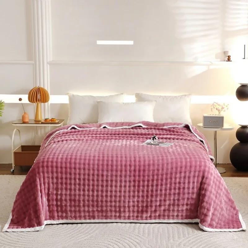 2025 new milk fleece rabbit hair bubble blanket double-sided fleece sheets office multi-function blanket