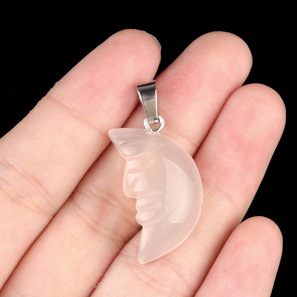 1Pc, Reiki Healing Crystal Carved Moon Face Ornament Decoration, Mini Natural Stone Quartz Gemstone Home Decor Jewelry, Halloween Gifts 26×15mm