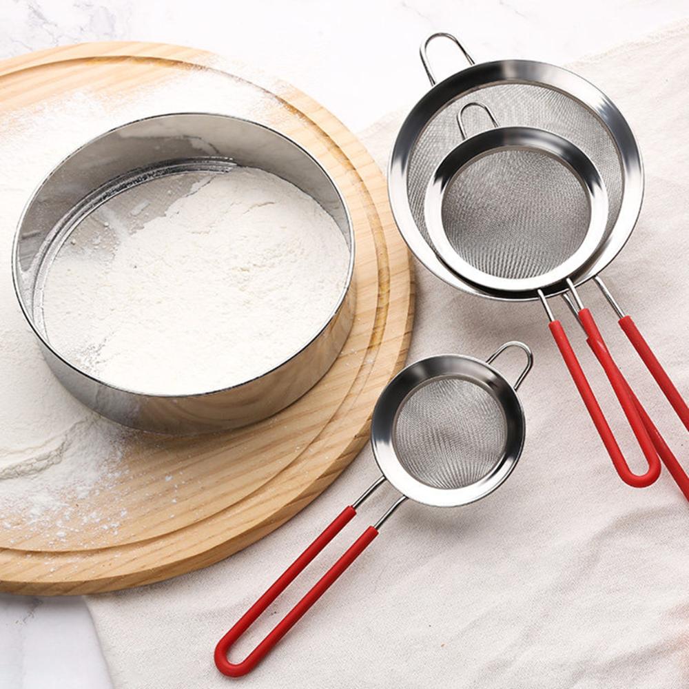 Steel Colander Silicone Handle Strainer Sifting Tool Flour Sifter Powder Sieve Filter Spoon