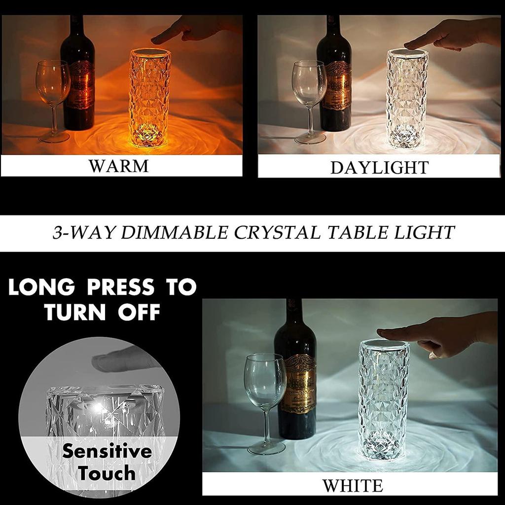 Modern and Elegant Crystal Light for Table and Bedroom, with Touch Control and Adjustable Rose Light, Diamond Projection Included