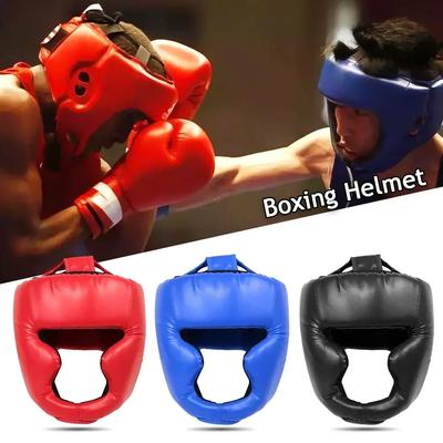 Vollständig abgedeckter PU-Boxhelm für Kinder und Erwachsene, Muay Thai Trainings-Sparring-Kopfschutz, Fitnessgeräte, Taekwondo-Kopfschutz