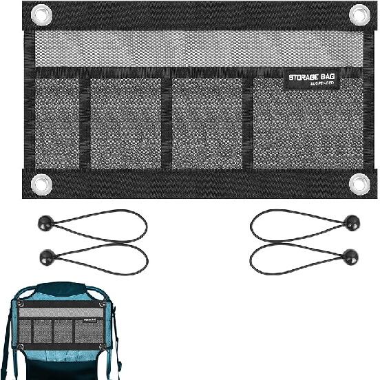 Mesh Storage Bag Boat Storage Bag Marine Suspended Storage Organizer,Kayak Storage Comparments,Attaches to Seat,with Elastic Ring (1pockets) 4pockets