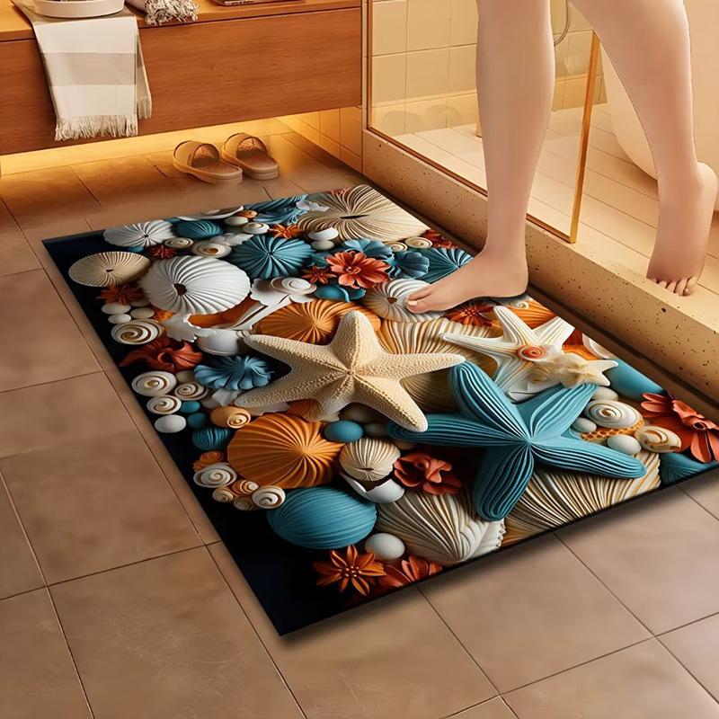 Home Floor Mat With 3D Pattern Non Slip Bath Shower Mat Water Absorbent Mat For Bathroom And Doorway Expandable Flower Rug