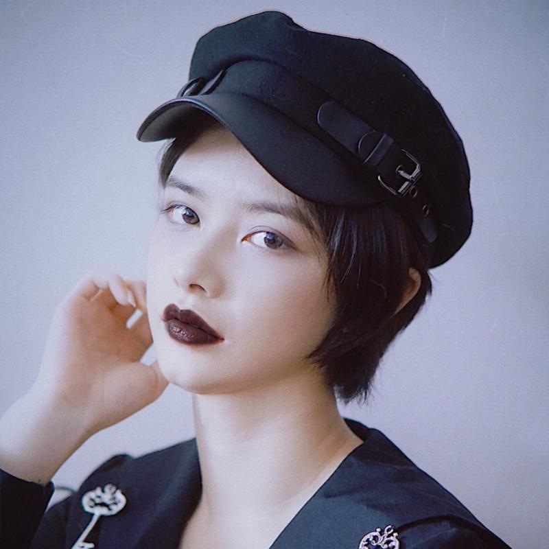 Retro Beret Hat Leather Buckle Painter Hat Warm Octagonal Hat All-match Winter