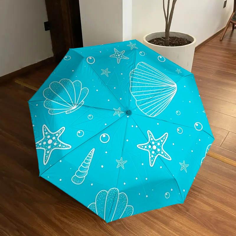 1pc Oceanic Seashells Starfish Pattern Umbrella with Plastic Handle,Suitable for All Seasons Home Travel Outdoor UmbrellaDD1797