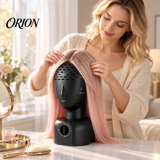 Gentle Heat Wig Dryer Hair Head Stand, 360 degree Automatic Dryer, 5/10/15min 3-Speed Timer, Countertop Styling Station Fast Drying, Simulation Model,