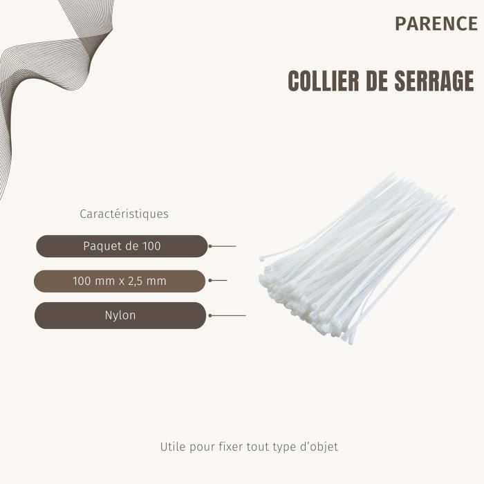 Serres-Câble - Lot de 100 - Plastique - 100mm - 2,5mm - Blanc