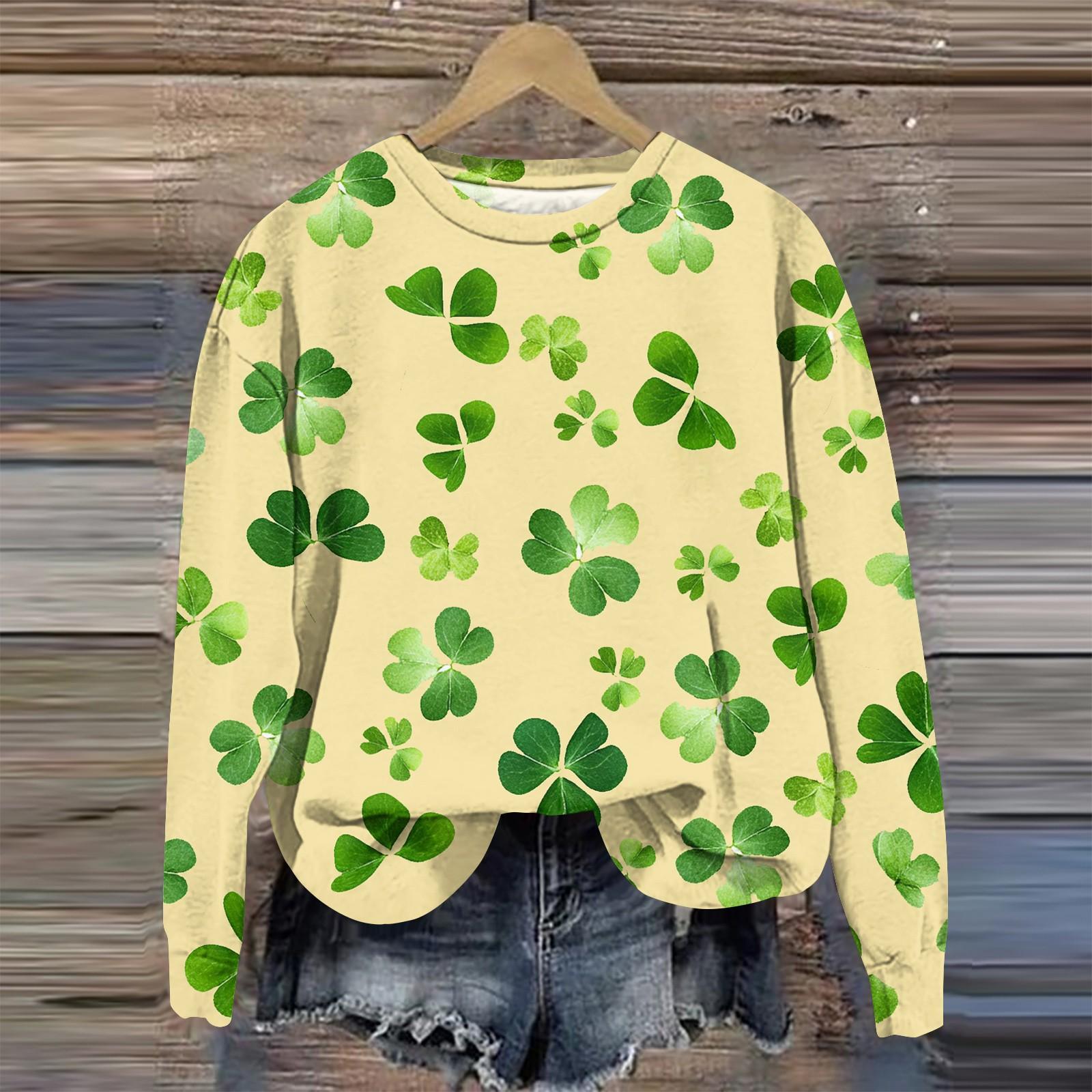 

Женская мода День Святого Патрика Печатный Длинный рукав Свободный круглый вырез Толстовка Топ Осень XL жёлтый