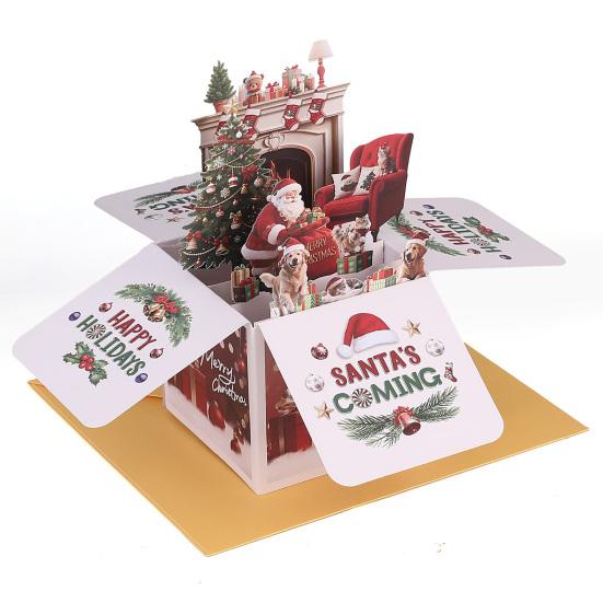Christmas 3D Pop Up Greeting Card Santa's Coming Holiday Gift Card for Women Men Kids Husband Wife Mom Dad Daughter