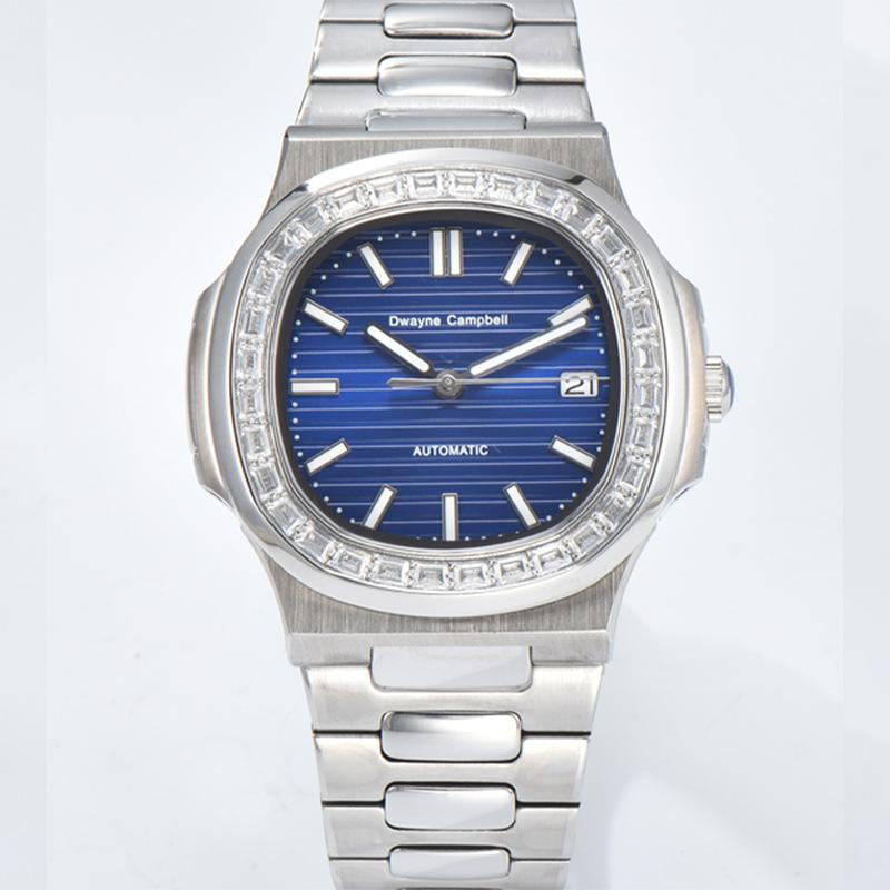 Square diamond-encrusted mechanical watch men s business watch waterproof luminous men s mechanical watch watch синий