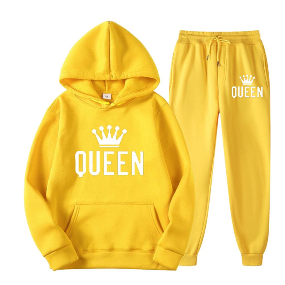 Men's Queen Print Plus Size Hooded Fleece Sweatshirt Set for Fall/Winter