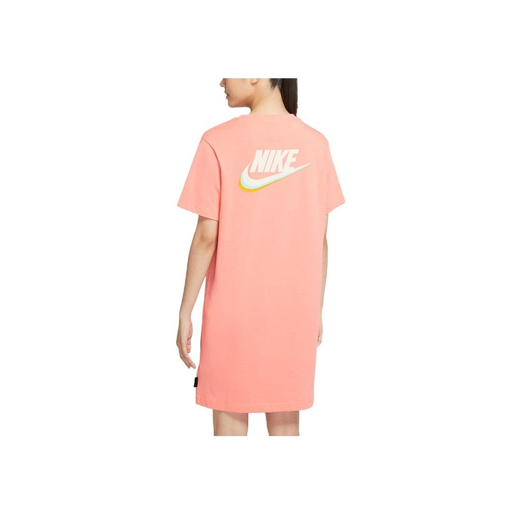 Nike Sportswear Rainbow Embroidered Color Block Logo Letter Print Round Neck Sports Knit Short Sleeve Dress Women Dresses Deep-Red DJ6202-641
