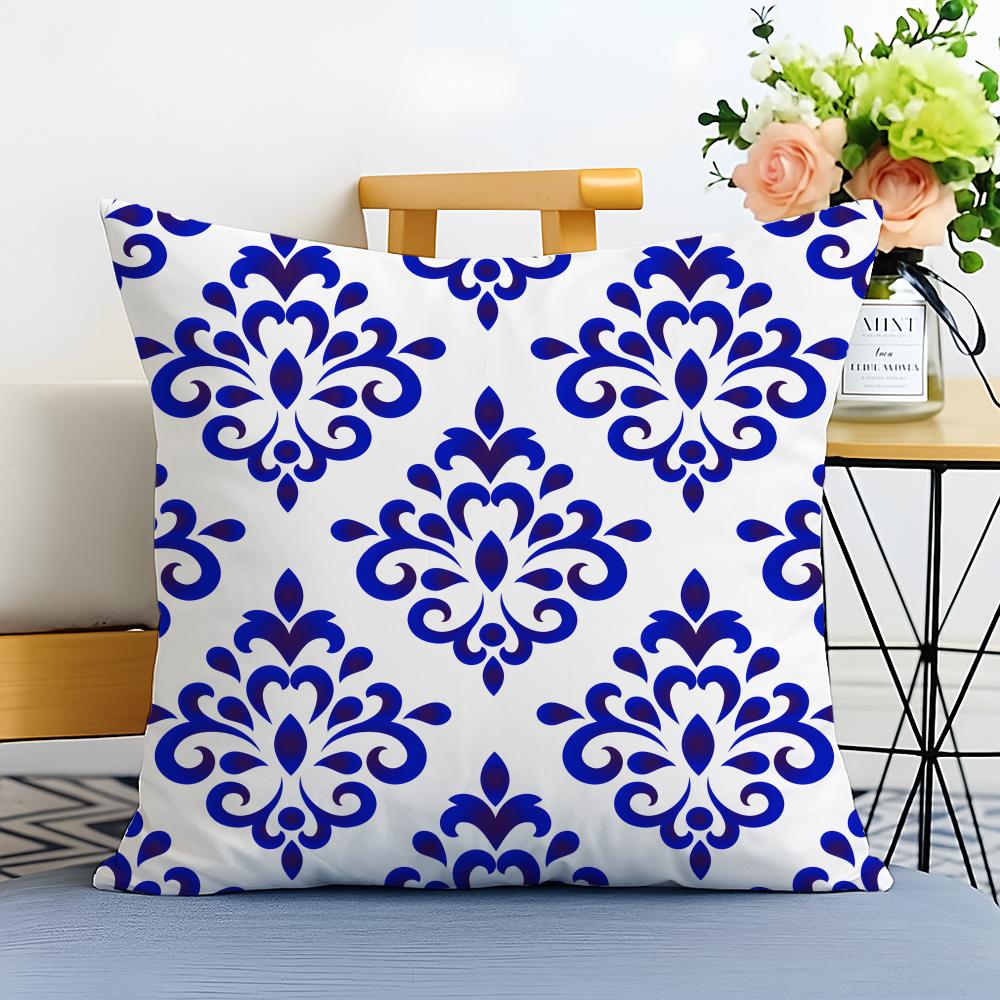 Blue and White Porcelain Cushion Cover Washable Linen Pillowcase Soft for Sofa Bed Cozy Home Room Decor