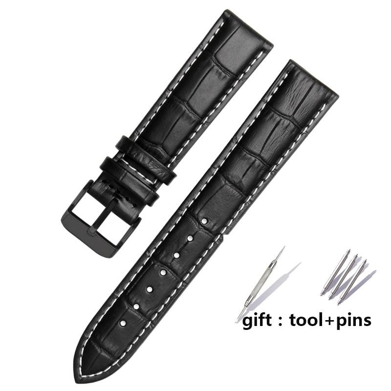 For Brand Genuine Leather Black Watchband Straps Size 12mm 14mm 15mm 16mm 18mm 19mm 20mm 21mm 22mm 24mm Watch Wristband Bracelet