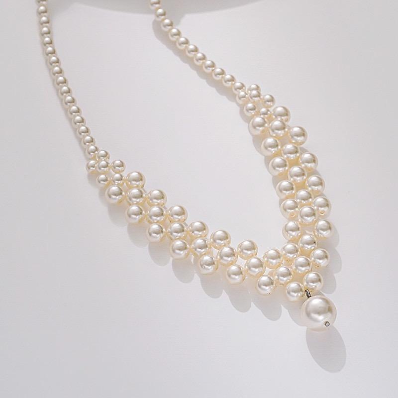 Elegant Sexy Women s Imitation Pearl Hand Woven Braid Body Chain Necklace Vintage Anniversary Body Jewelry 40cm&Woven V-chain