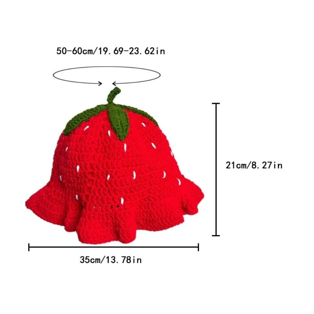 Chapeau de pêcheur fait main mignon Design fraise Chapeau bassine chaud Chapeau tricoté rouge pour fille