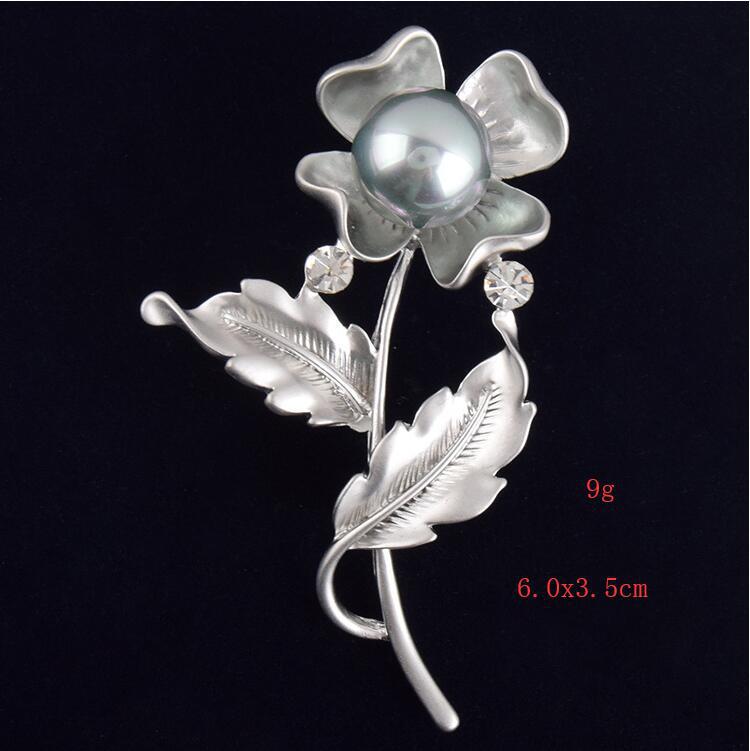 Высококачественная корейская матовая серебристая брошь-цветок с жемчугом