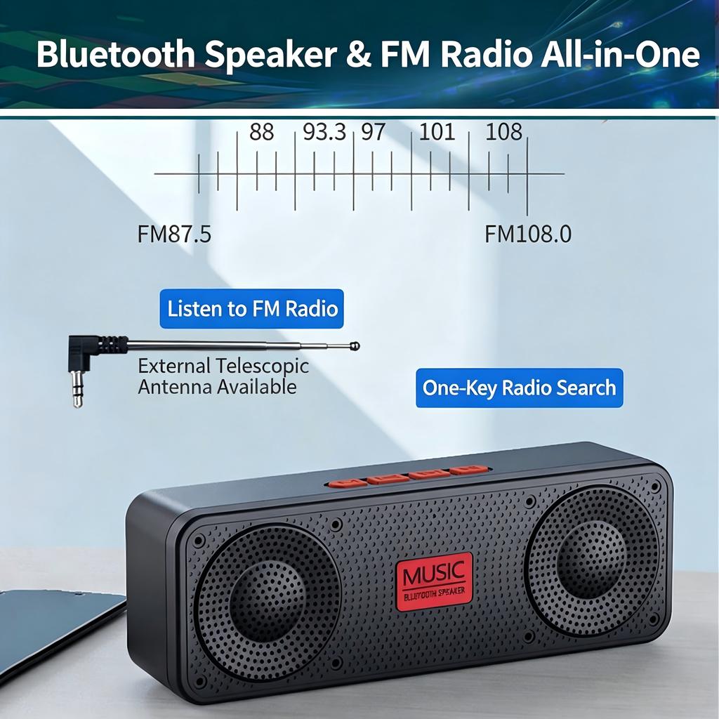 S18 Bluetooth-Lautsprecher mit Subwoofer, UKW-Radio, 20h Akkulaufzeit, Wasserdicht, Stereo für Handy/PC Outdoor