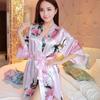 Women's Peacock Print Silk-Feel Short Summer Robe Pajamas