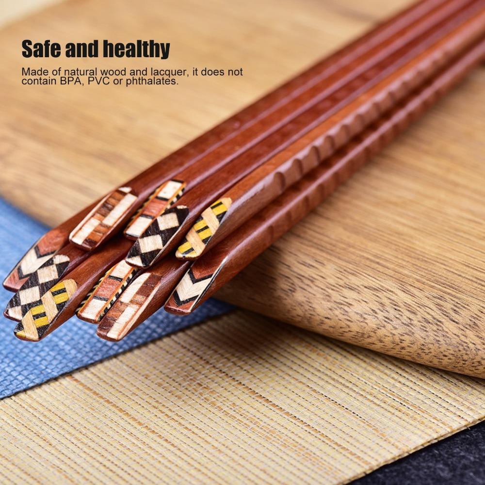 5Pairs Solid Wood Dining Chopsticks Practical Eating Chopsticks Lightweight Wood Tableware Meal Use