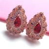 Xingfu Russia Austrian 585 Purple Gold, Water Drop-Shaped Colored Gold Inlaid With Zircon, Rose Gold-Plated Luxury Redstone Versatile Ear Buckle
