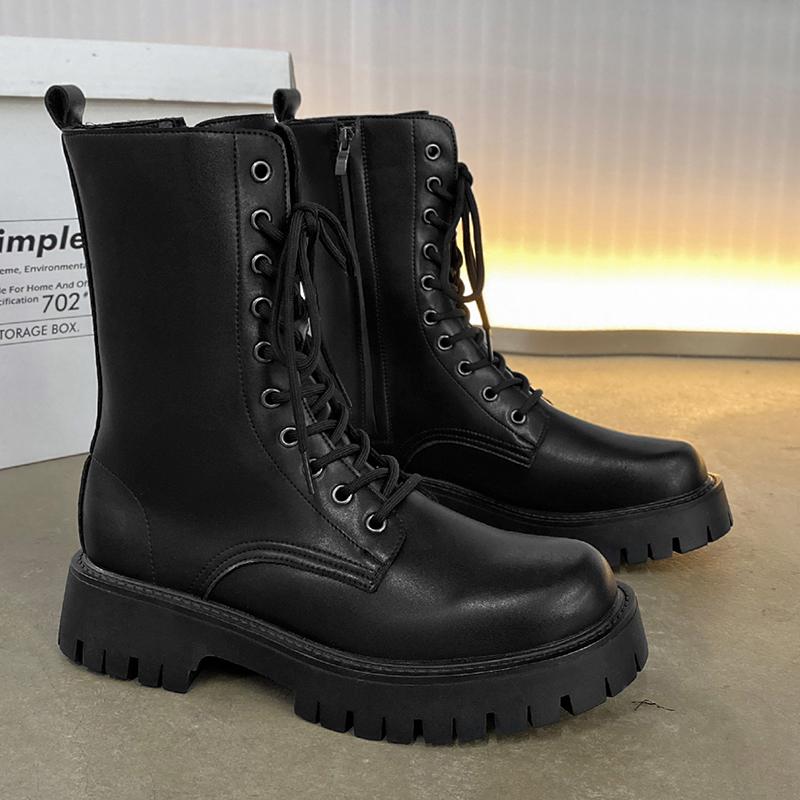 2024 New Men Boots Winter Casual Shoes Fashion Leather Boots Men High Quality Rubber Boots Riding Equestr Botas Hombre With fur